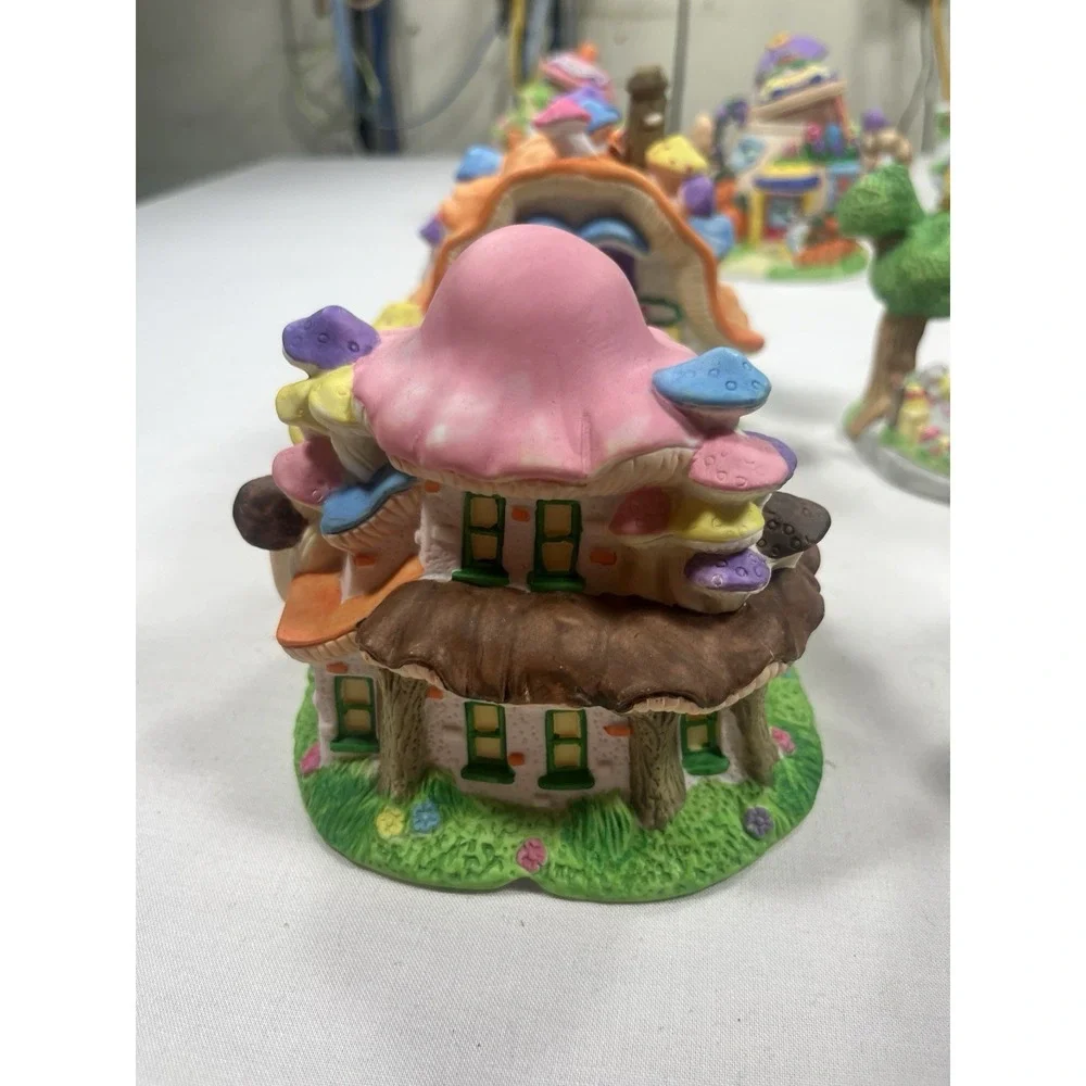 Set of 4 Rabbit Village Cottages Coffee Shop Bakery Flower Shop Houses
